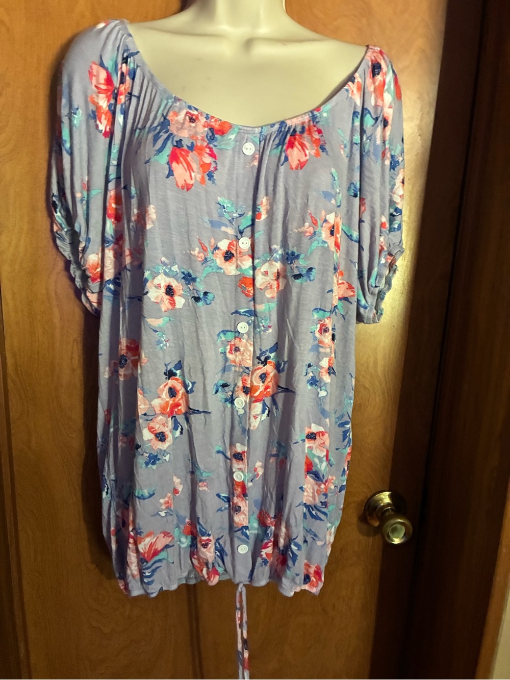 Lavish Lavender Floral Button-Front Tunic with Coral Accents